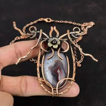 Ожерелье из ботсванского агата, ожерелье из медной проволоки, ювелирные изделия ручной работы, регулируемое ожерелье из драгоценных камней, медные украшения, уникальное ожерелье для подарков