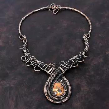 Ожерелье из боксита, обернутое медной проволокой, ожерелье из драгоценных камней, регулируемое ожерелье, ювелирные изделия из медной проволоки, ожерелье ручной работы, подарок для мамы, этнические украшения