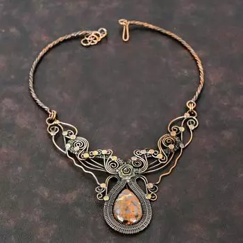 Ожерелье из боксита, ожерелье из медной проволоки, регулируемое ожерелье, драгоценный камень, медные украшения, ожерелье ручной работы, подарок для мамы, дизайнерские украшения