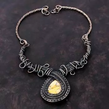 Ожерелье из брекчированного мукаита, медная проволока, обернутая драгоценным камнем, регулируемое ожерелье, ожерелье ручной работы, ювелирные изделия из медной проволоки, подарок на помолвку