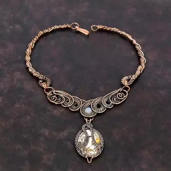 Ожерелье из брекчированного мукаита, ожерелье из медной проволоки, ожерелье из радужного лунного камня, ожерелье из драгоценных камней, изысканные медные украшения ручной работы, подарок на помолвку