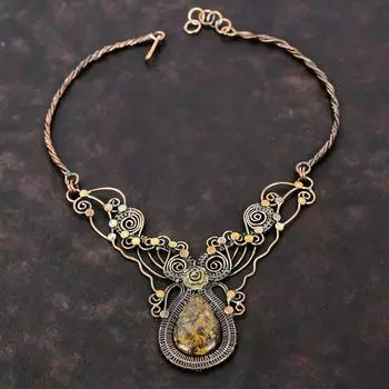 Ожерелье из бронзита, медная проволока, регулируемое ожерелье, ювелирные изделия ручной работы, драгоценный камень, ожерелье последнего дизайна, медные украшения для подарка