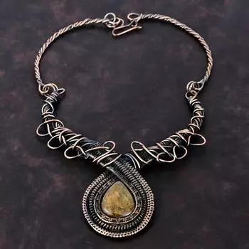 Ожерелье из бронзита, обернутое медной проволокой, регулируемое медное ожерелье, ювелирные изделия ручной работы, ожерелье из драгоценных камней, ожерелье из проволоки для подарков