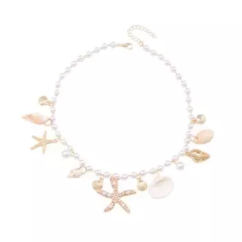 Ожерелье из бусин, Ожерелье с подвеской в виде ракушки, Ожерелье-цепочка для ключиц, Офисные украшения для шеи, Металлическая текстура, Идеально для повседневной носки и вечеринок A