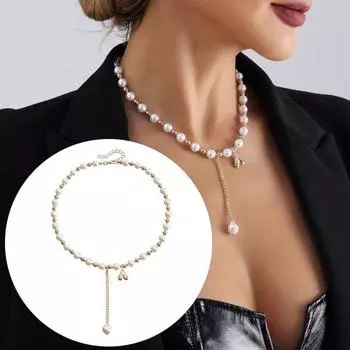 Ожерелье из бусин с искусственным жемчугом, женское кулон в форме сердца, ожерелье на ключице, легкий кулон, ожерелье, подарок для жены, подруги, дни рождения, юбилеи золотистый