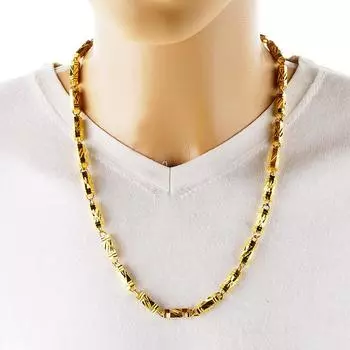 Ожерелье из цельного песочного золота с вакуумным покрытием из латуни, мужское ожерелье в виде шестиугольной колонны, позолоченное 24 карат, бамбуковое ожерелье для женщин