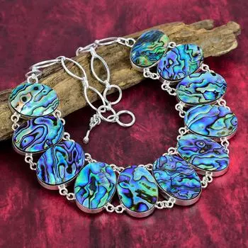 Ожерелье из цельного серебра 925 пробы с ракушкой Abalone Shell с регулируемой цепочкой, ожерелье ручной работы с драгоценными камнями в подарок маме Adjustable with 18 inches синий