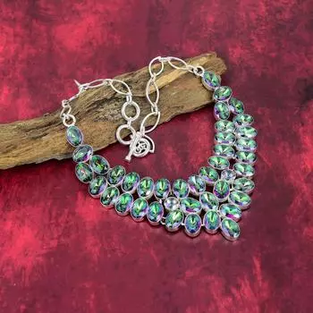 Ожерелье из цельного серебра 925 пробы с мистическим топазом, ювелирное ожерелье ручной работы с драгоценными камнями, на День памяти Adjustable With 18 Inches белый