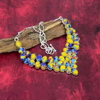 Ожерелье из цельного серебра 925 пробы с мозаикой из яшмы, ожерелье ручной работы с драгоценными камнями, подарки для жены, совершенно новое ожерелье Adjustable With 18 Inches жёлтый