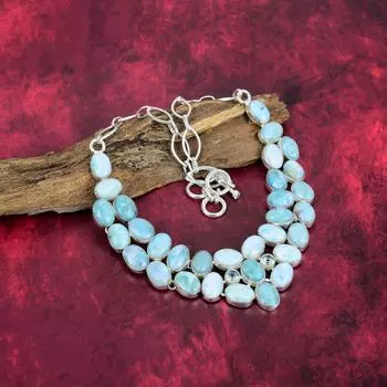 Ожерелье из цельного серебра 925 пробы с ларимаром и регулируемой цепочкой, ювелирное ожерелье ручной работы с драгоценными камнями на День памяти Adjustable With 18 Inches синий