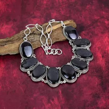 Ожерелье из цельного серебра 925 пробы с сугилитом и регулируемой цепочкой, ювелирное ожерелье ручной работы с драгоценными камнями на День памяти Adjustable With 18 Inches чёрный