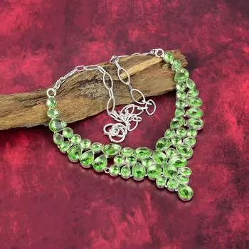 Ожерелье из цельного серебра 925 пробы с цаворитом и регулируемой цепочкой, ювелирное ожерелье ручной работы с драгоценными камнями на День благодарения Adjustable With 18 Inches зелёный