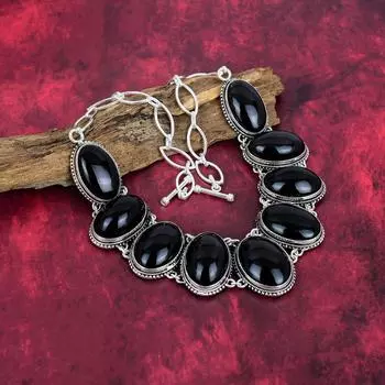 Ожерелье из цельного серебра 925 пробы с черным ониксом и регулируемой цепочкой, ювелирное ожерелье ручной работы с драгоценными камнями на День памяти Adjustable With 18 Inches чёрный