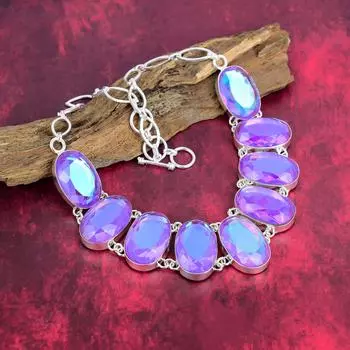 Ожерелье из цельного серебра 925 пробы с мистическим топазом, ювелирное ожерелье ручной работы с драгоценными камнями, на День памяти Adjustable With 18 Inches белый