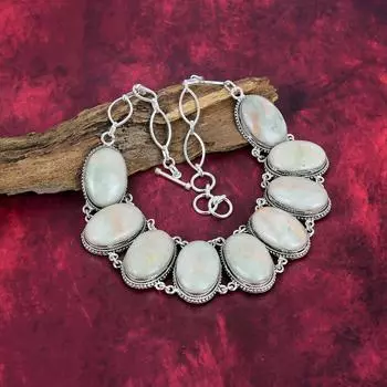 Ожерелье из цельного серебра 925 пробы с оранжевым сколецитом и регулируемой цепочкой, ювелирное ожерелье ручной работы с драгоценными камнями на День памяти Adjustable With 18 Inches белый