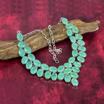 Ожерелье из цельного серебра 925 пробы с ограненным зеленым опалом и регулируемой цепочкой, ювелирное ожерелье ручной работы с драгоценными камнями на День памяти Adjustable With 18 Inches зелёный