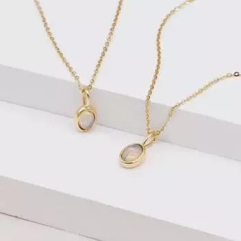 Ожерелье из цельного золота 14 карат с натуральным опалом, изящная подвеска из опала, ювелирное изделие из золота с опалом, минималистичное ожерелье из опала, подарок на годовщину Pendant Only = 5.6mm синий