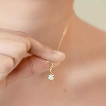 Ожерелье из цельного золота 14 карат с натуральным опалом, подвеска из натурального опала, подвеска в форме слезы. Только подвеска pendant only= 5.3mm белый