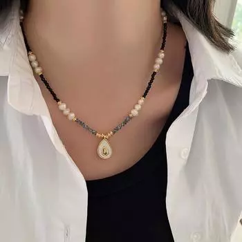 Ожерелье из черного агата, не выцветает, женское, высокого класса, с легким чувством, роскошное, из натурального перламутра, авокадо, ключичная цепочка из титановой стали