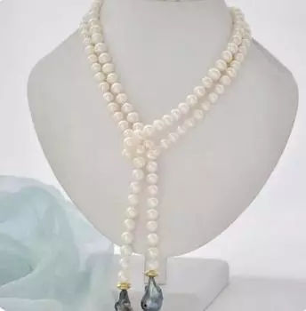 Ожерелье из черного барочного жемчуга Кеши белого цвета круглой формы из пресноводного жемчуга 45 дюймов