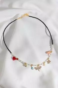 Ожерелье из черного бисера с подвеской «Стрекоза»