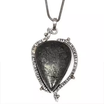 Ожерелье из черного ископаемого драгоценного камня, серебряное украшение ручной работы, 2,25 дюйма