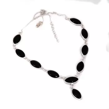 Ожерелье из черного оникса 925 пробы, ожерелье ручной работы с драгоценными камнями, подарок для ее мамы, подарок на годовщину 20 Inch чёрный
