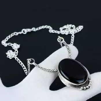 Ожерелье из черного оникса, драгоценный камень из черного оникса, ожерелье из стерлингового серебра 925 пробы, украшения из натурального черного оникса для женщин, ожерелье из черного оникса для подарков 20 чёрный