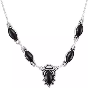 Ожерелье из черного оникса, ожерелье ручной работы, ожерелье в стиле бохо, подарок для нее, подарок на годовщину, ювелирные изделия из серебра 925 пробы 18 Inch