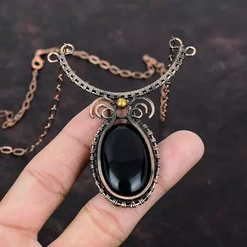 Ожерелье из черного оникса Ожерелье из медной проволоки Регулируемое ожерелье Ювелирные изделия из медной проволоки Драгоценный камень Ожерелье ручной работы Ювелирные изделия для подарка