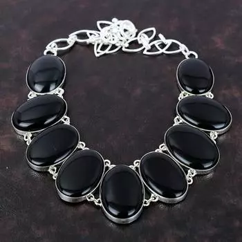 Ожерелье из черного оникса ручной работы, новейший дизайн, ювелирные изделия, ожерелье из стерлингового серебра 925 пробы, ожерелье из драгоценных камней, регулируемая цепочка, ожерелье, подарок для матери Adjustable