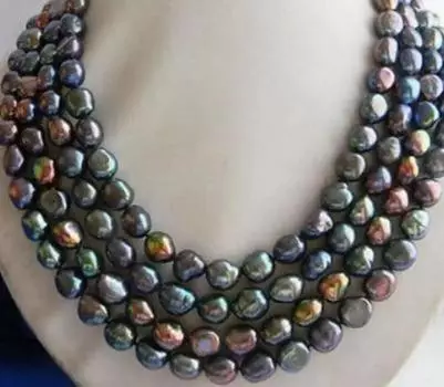 Ожерелье из черного пресноводного жемчуга в стиле барокко, 4 нити, 18 дюймов, 8–9 мм