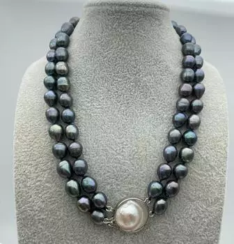 Ожерелье из черного таитянского жемчуга барокко 11-13 мм