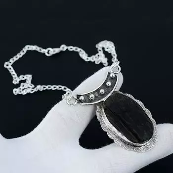 Ожерелье из черного турмалина, драгоценный камень черный турмалин, ожерелье из стерлингового серебра 925 пробы, украшения из натурального черного турмалина для женщин для подарков 20 чёрный