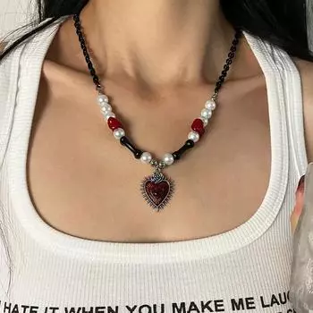 Ожерелье из черной цепочки, ожерелье с красным сердцем из шипов, оригинальный дизайн, персонализированная цепочка для свитера в стиле хип-хоп