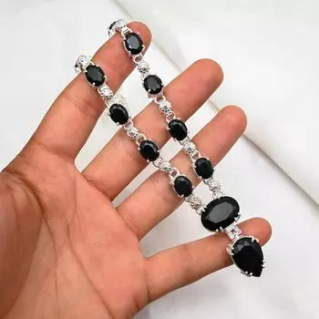 Ожерелье из черной шпинели, ожерелье из чистого серебра 925 пробы, ювелирные изделия ручной работы с драгоценными камнями, подарки для жены, совершенно новое ожерелье 18 Inches чёрный