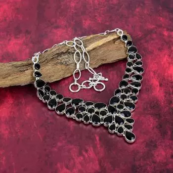 Ожерелье из черной шпинели, ожерелье из чистого серебра 925 пробы, ювелирные изделия ручной работы с драгоценными камнями, подарки для жены, совершенно новое ожерелье Adjustable With 18 Inches чёрный