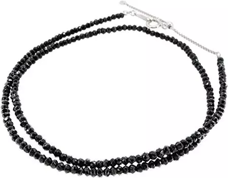 Ожерелье из черной шпинели высшего качества 3 мм Gin no, бриллиантовая огранка, 40 см, натуральный камень августа, серебро 925 пробы [Shinjuku Kura]