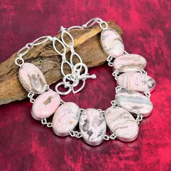Ожерелье из чистого серебра 925 пробы с родохрозитом и регулируемой цепочкой, ювелирное ожерелье ручной работы из драгоценных камней на День памяти Adjustable with 18 inches розовый