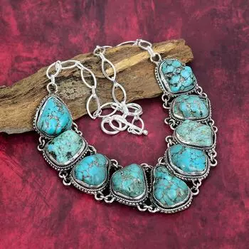 Ожерелье из чистого серебра 925 пробы с бирюзой и регулируемой цепочкой, ожерелье из драгоценных камней ручной работы на День памяти Adjustable with 18 inches синий