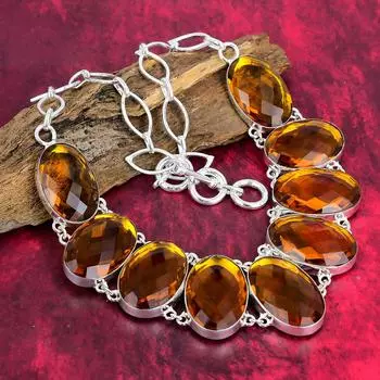 Ожерелье из чистого серебра 925 пробы с граненым цитрином и регулируемой цепочкой, ювелирное ожерелье ручной работы из драгоценных камней на День Благодарения Adjustable with 18 inches жёлтый