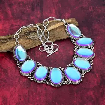 Ожерелье из чистого серебра 925 пробы с мистическим опалом и регулируемой цепочкой, ювелирное ожерелье ручной работы из драгоценных камней на День памяти Adjustable with 18 inches белый