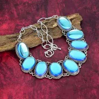 Ожерелье из чистого серебра 925 пробы с мистическим опалом и регулируемой цепочкой, ювелирное ожерелье ручной работы из драгоценных камней на День памяти Adjustable with 18 inches белый