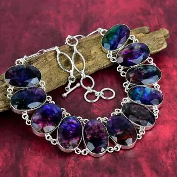 Ожерелье из чистого серебра 925 пробы с натуральным аммолитом и регулируемой цепочкой, ювелирное ожерелье ручной работы из драгоценных камней, ко Дню памяти Adjustable with 18 inches синий