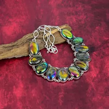 Ожерелье из чистого серебра 925 пробы с лабрадором Aura Flash с регулируемой цепочкой, ювелирные изделия из драгоценных камней ручной работы, ожерелье ко Дню памяти Adjustable with 18 inches синий