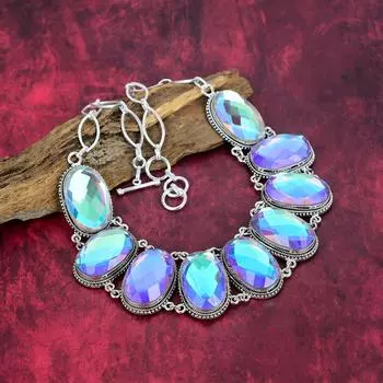 Ожерелье из чистого серебра 925 пробы с граненым мистическим топазом и регулируемой цепочкой, ювелирное ожерелье ручной работы из драгоценных камней на День памяти Adjustable with 18 inches белый