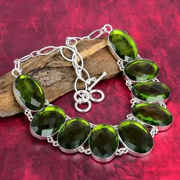Ожерелье из чистого серебра 925 пробы с граненым перидотом и регулируемой цепочкой, ювелирное ожерелье ручной работы из драгоценных камней на День памяти Adjustable with 18 inches зелёный
