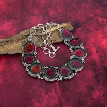 Ожерелье из чистого серебра 925 пробы с розовым турмалином и регулируемой цепочкой, ожерелье из драгоценных камней ручной работы, на День памяти Adjustable With 18 Inches розовый