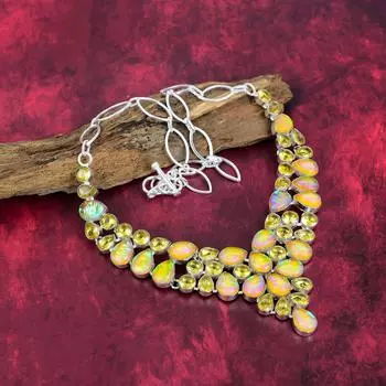 Ожерелье из чистого серебра 925 пробы с желтым триплетным опалом и цитрином с регулируемой цепочкой, ювелирное ожерелье ручной работы с драгоценными камнями на День памяти Adjustable With 18 Inches жёлтый