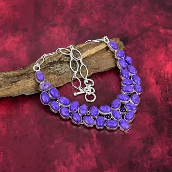 Ожерелье из чистого серебра 925 пробы с чароитом и регулируемой цепочкой, ювелирное ожерелье ручной работы с драгоценными камнями на День памяти Adjustable With 18 Inches синий